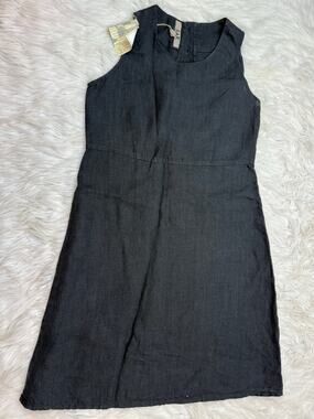 FLAX Womens Button Back Sleeveless Linen Sheath Dress Black Size S NWT Natural